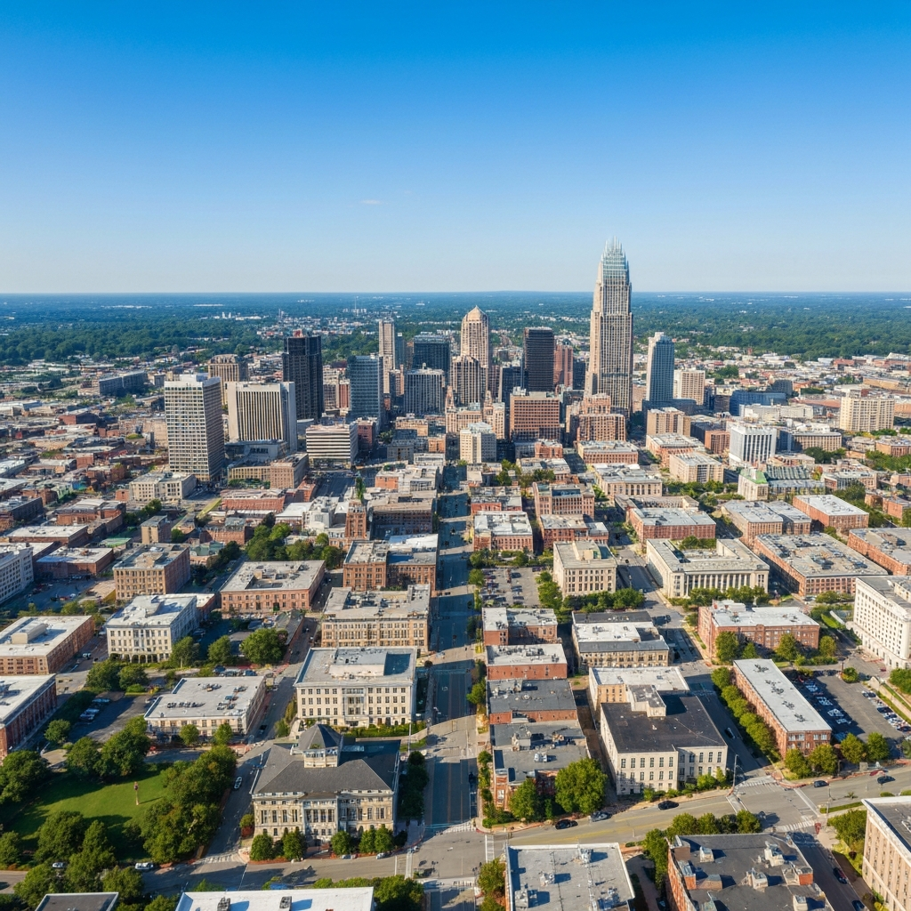 Private jet interior with Charlotte skyline