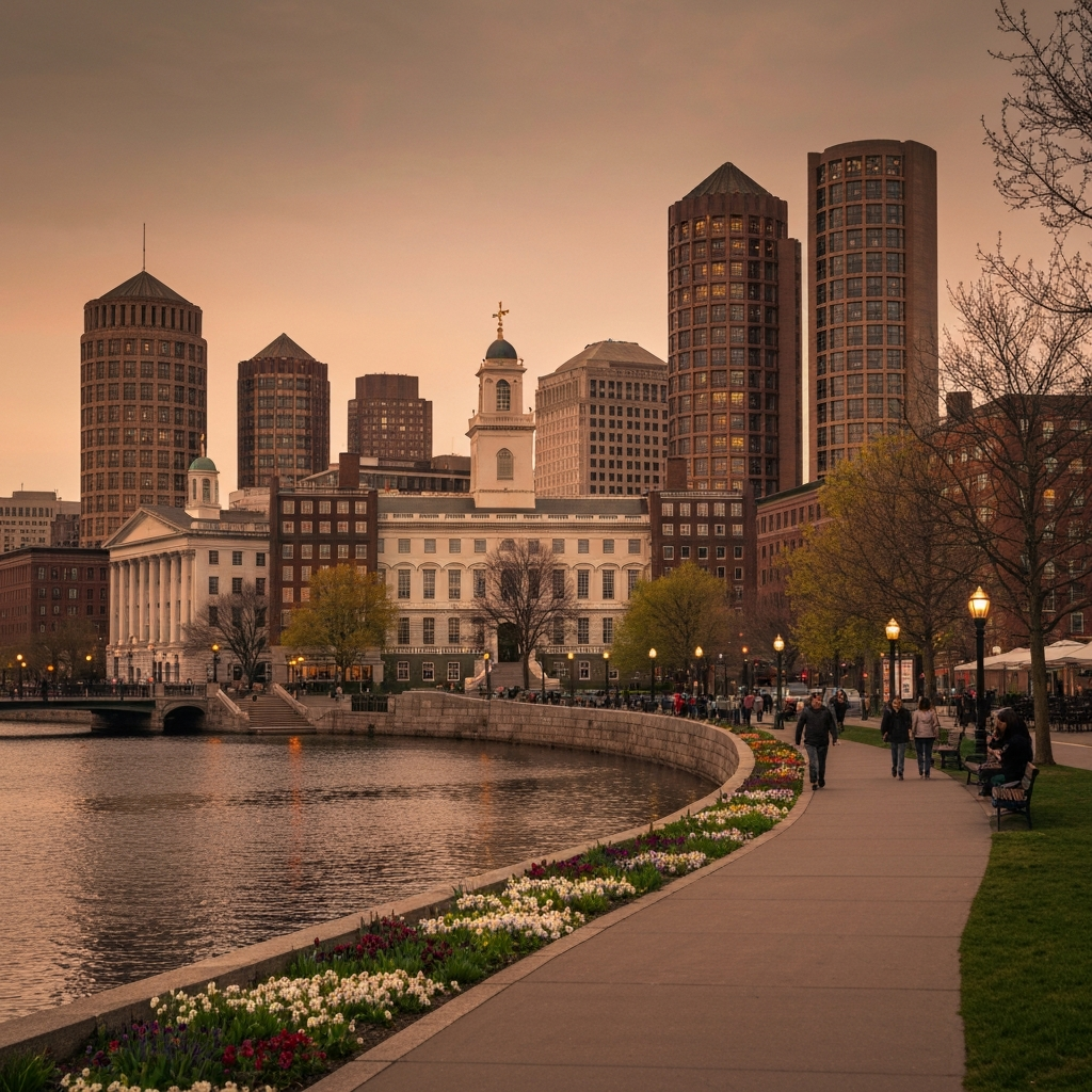 Boston skyline arrival