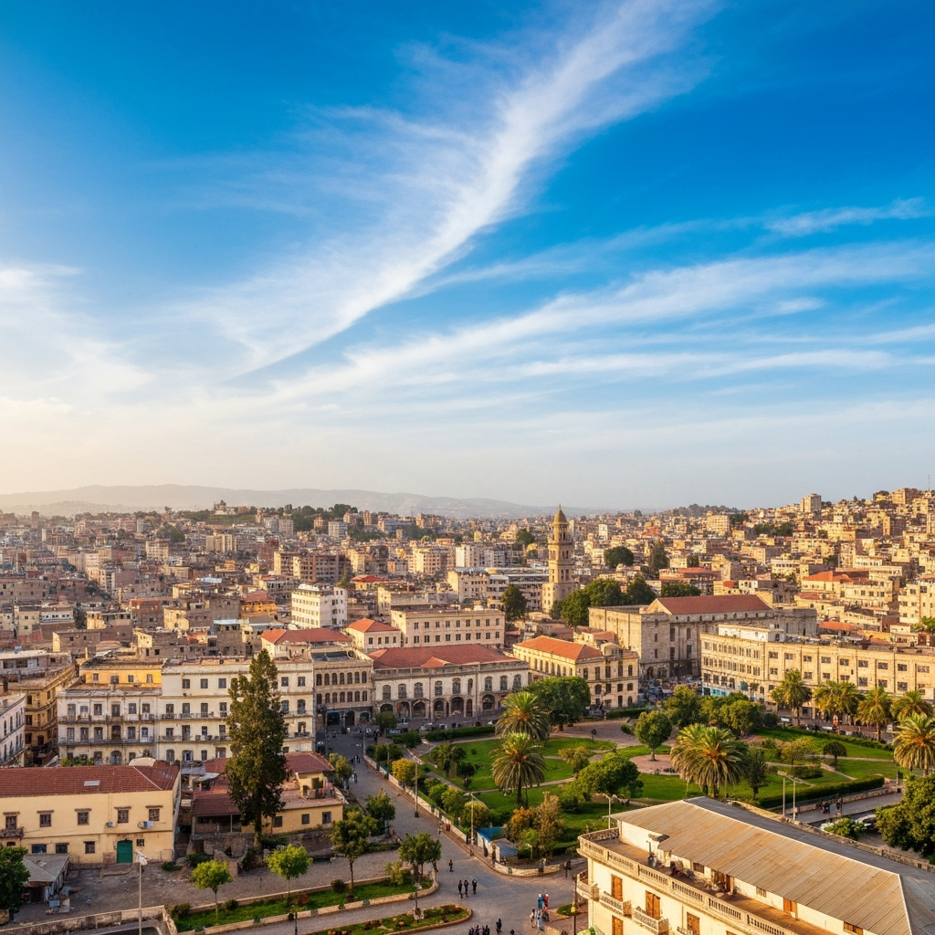 Asmara skyline with private jet