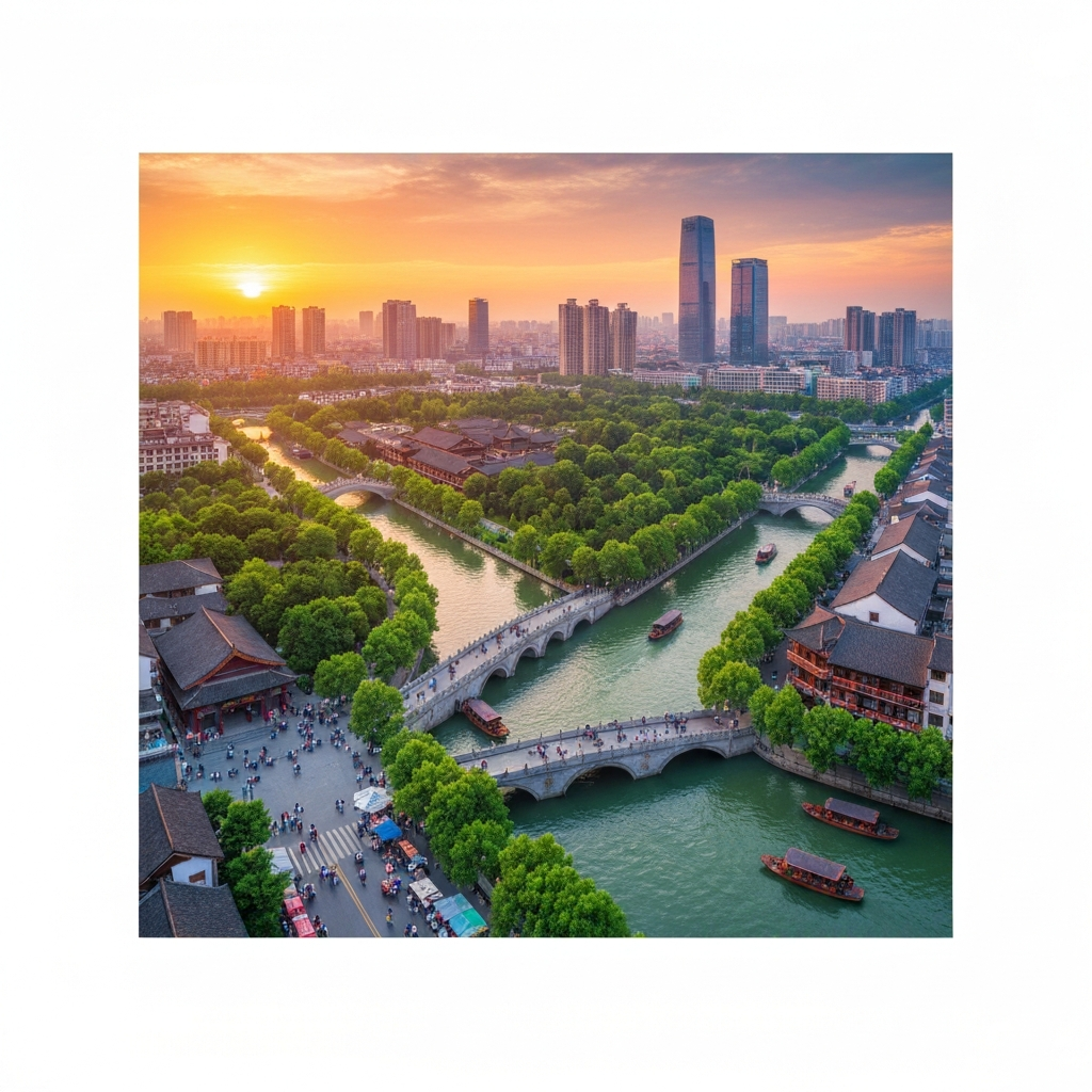 Aerial view of private jet above Chinese landscape