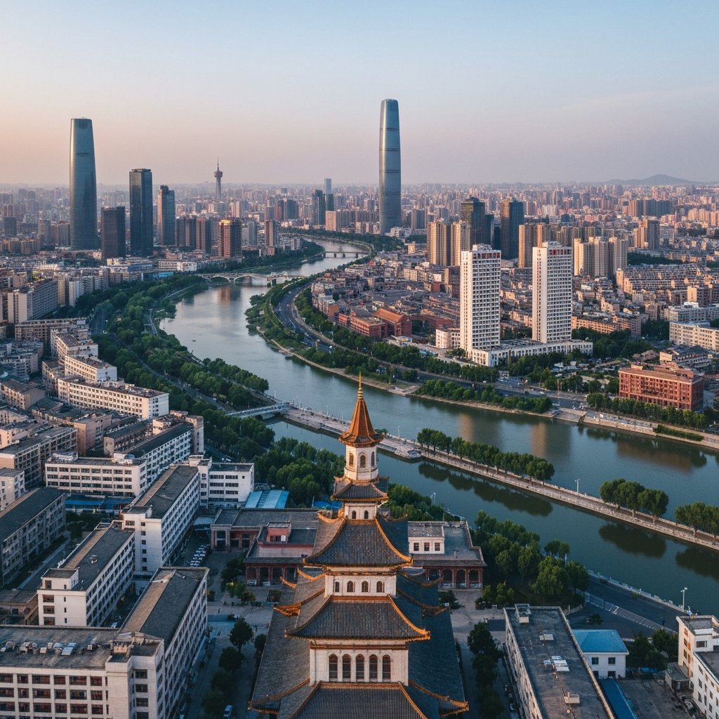 Aerial Zhengzhou skyline