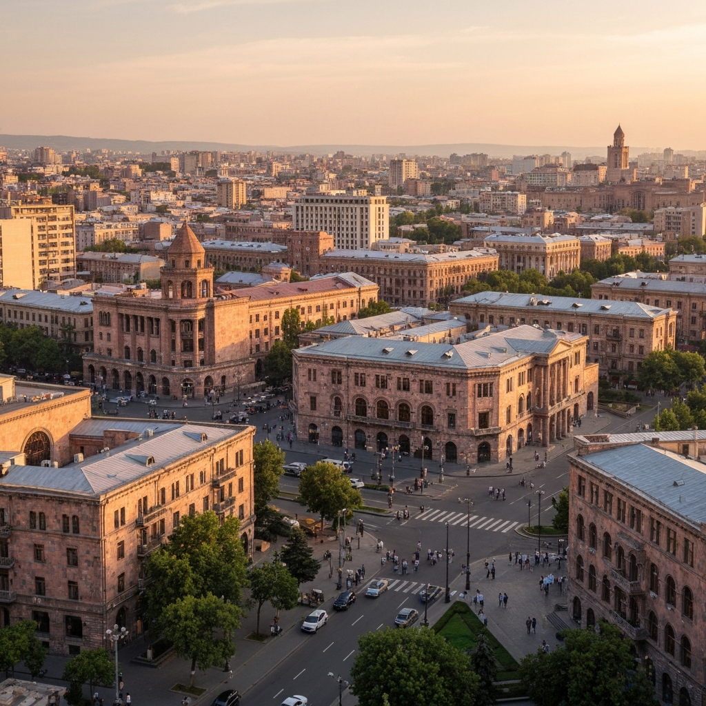 Private jet over Yerevan