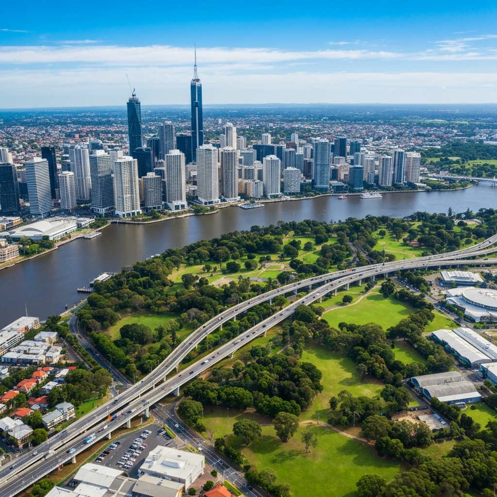 Aerial view of Brisbane skyline