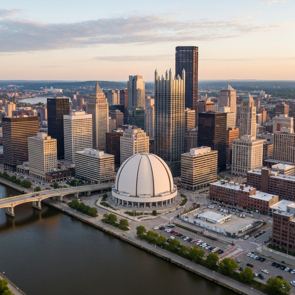 Private jet over Pittsburgh