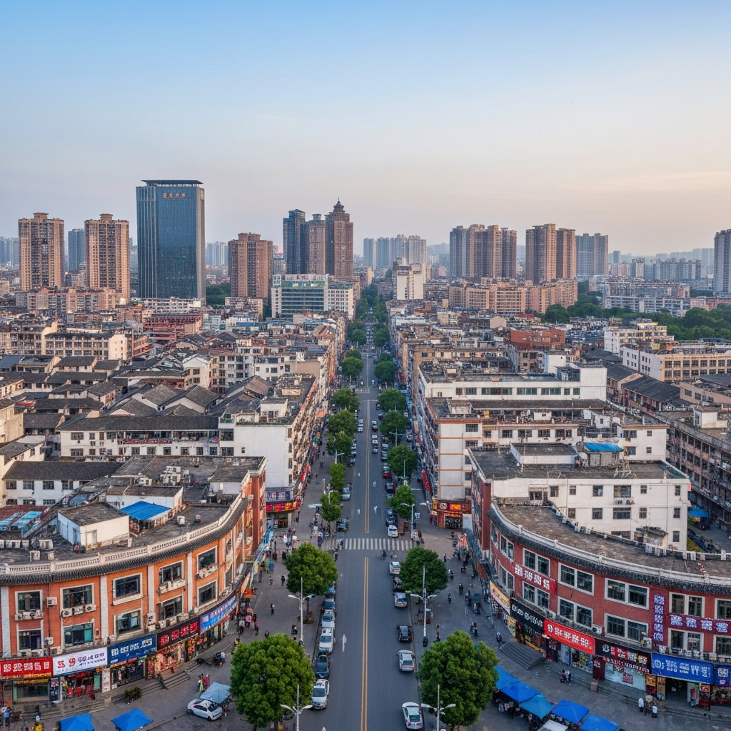 Aerial view of lush Guangdong countryside