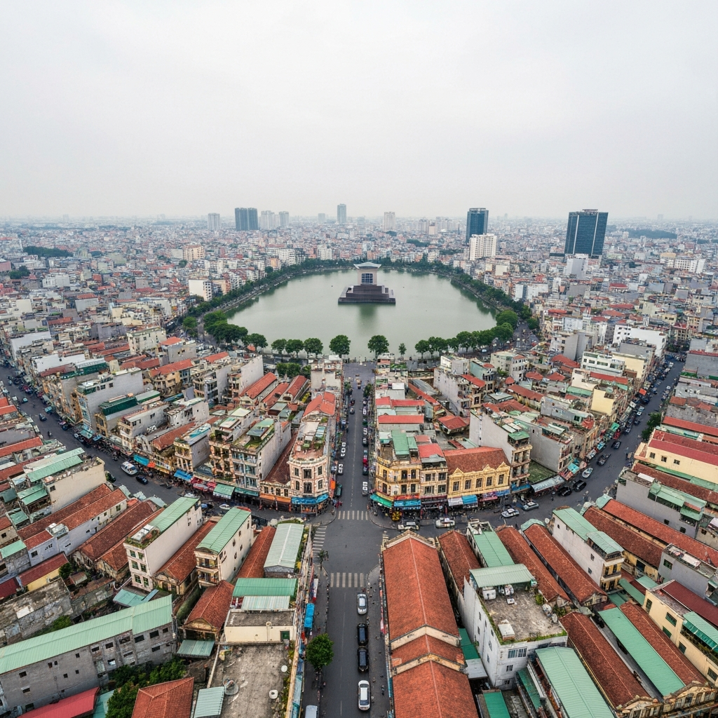 Aerial view arriving in Hanoi
