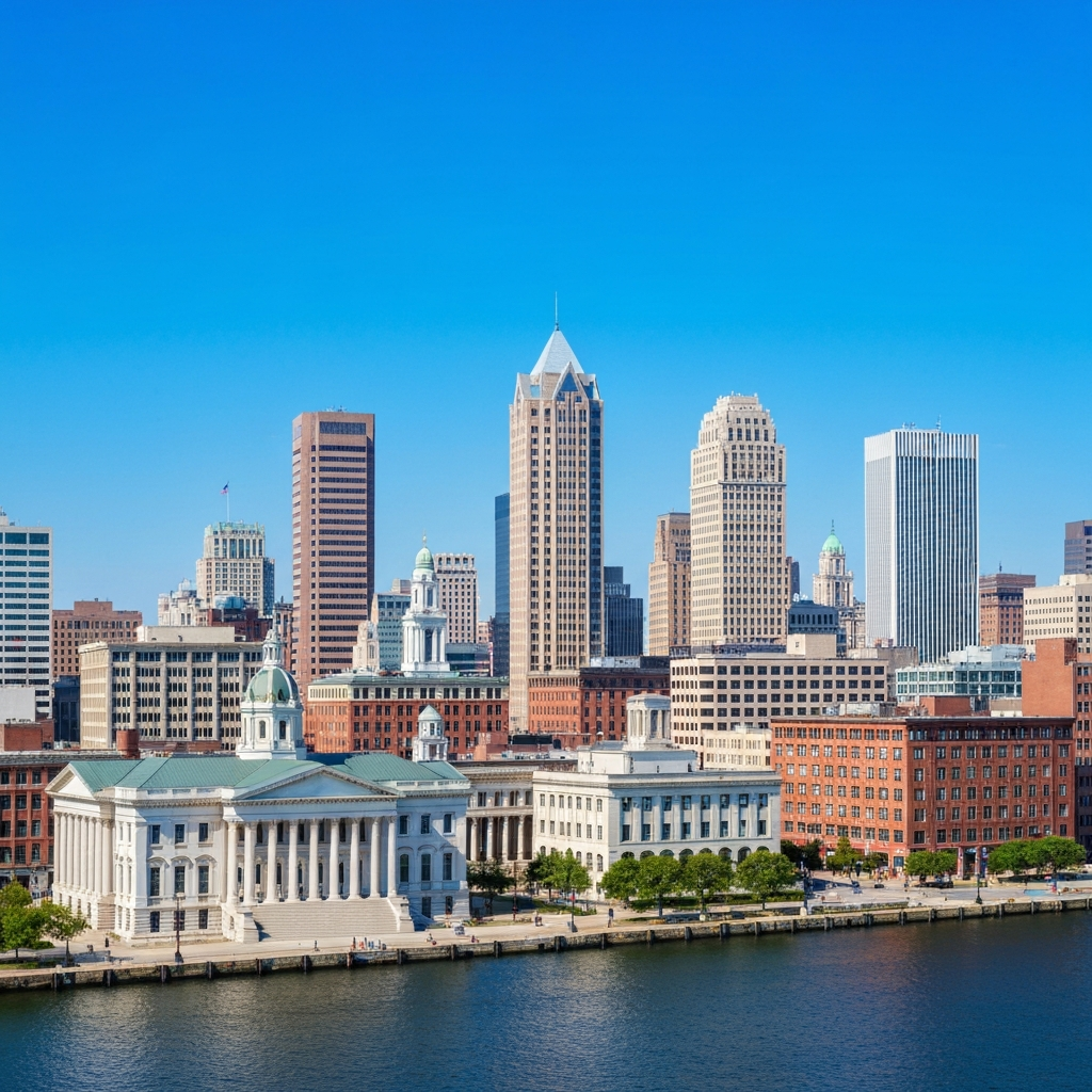 Baltimore city skyline view from above