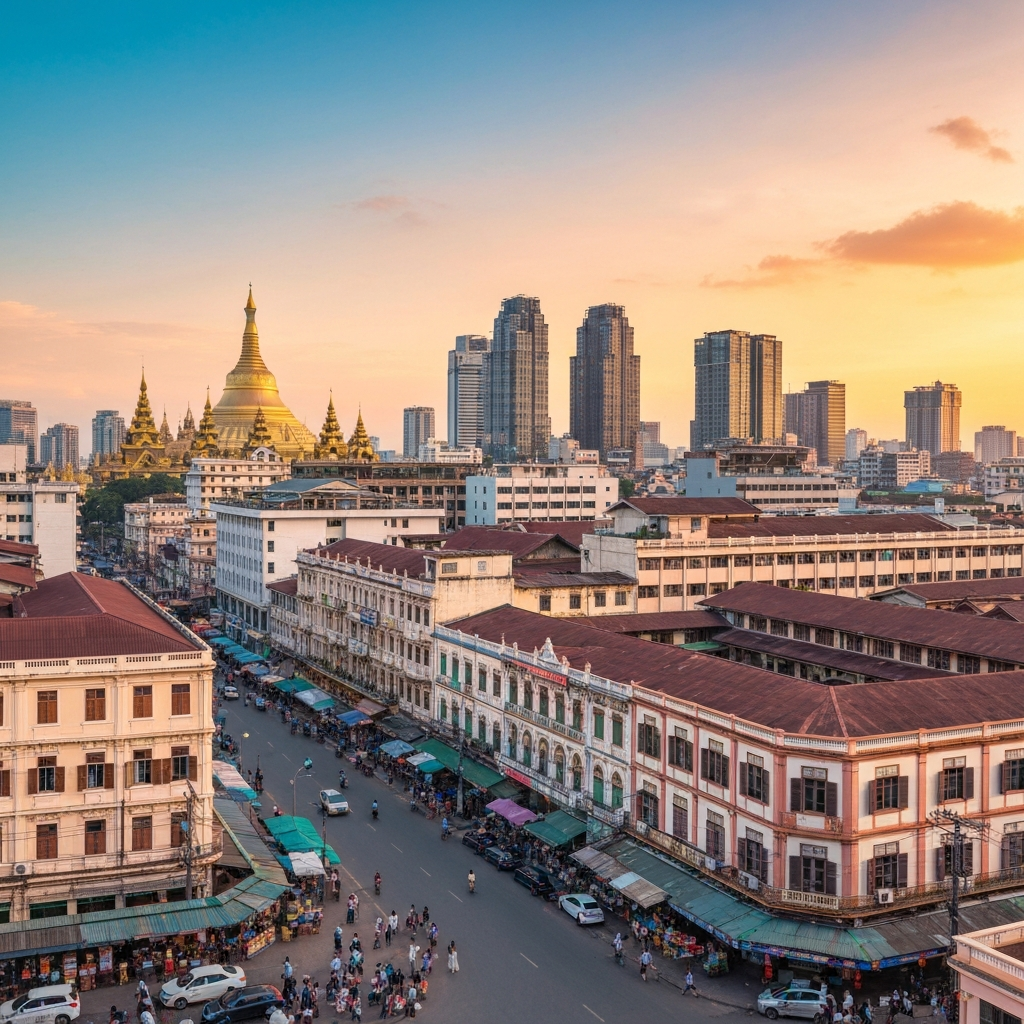 Yangon skyline aerial view