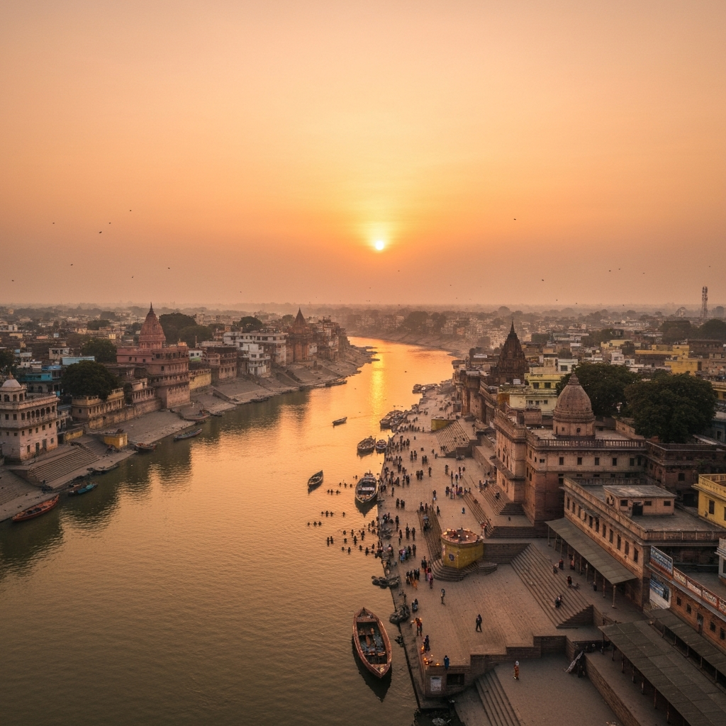 Aerial view of Varanasi's ghats