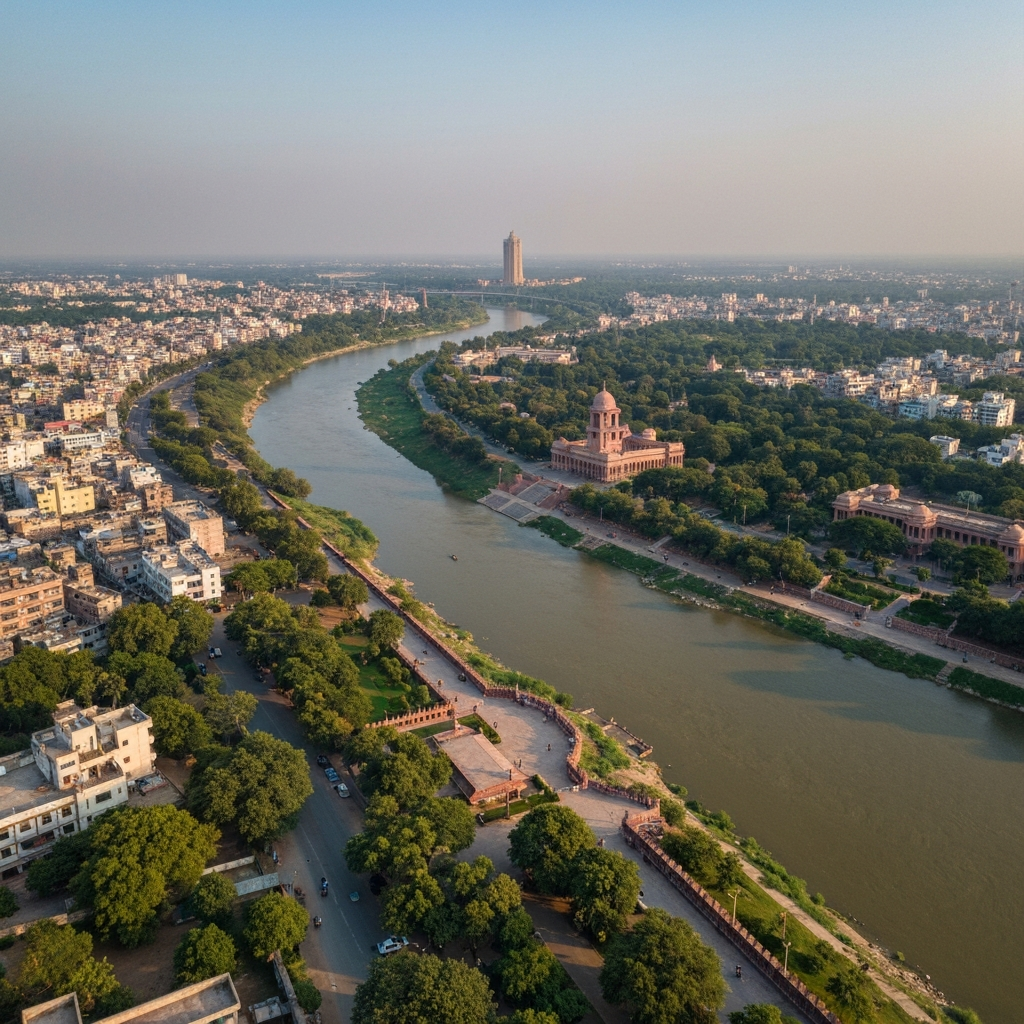 Allahabad’s Triveni Sangam as seen from above