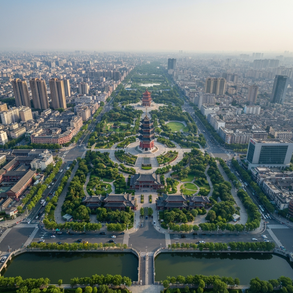 Aerial view of Chengdu skyline