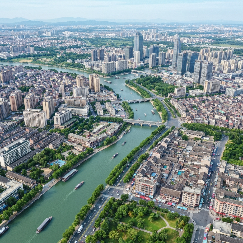 Aerial view of Wuhan skyline
