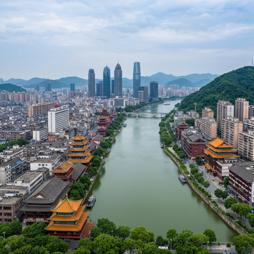 Aerial view of Dazhou landscape