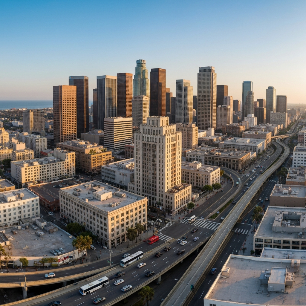 Aerial view of Los Angeles on approach