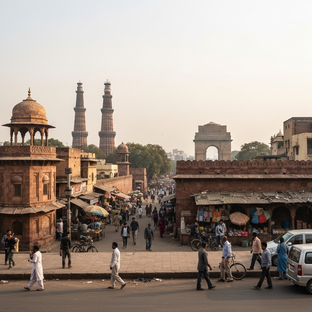 Aerial view of New Delhi skyline