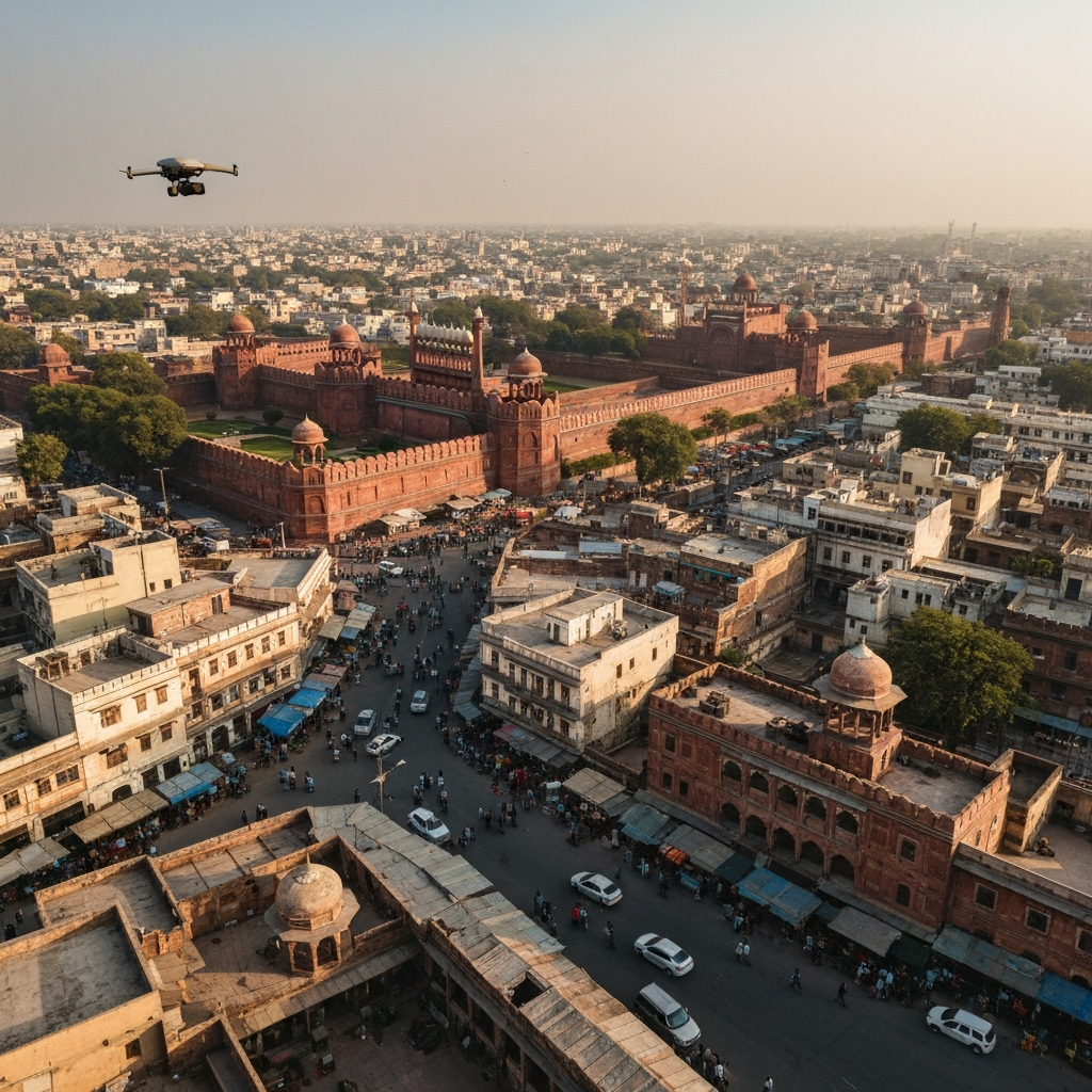 Delhi skyline private jet arrival