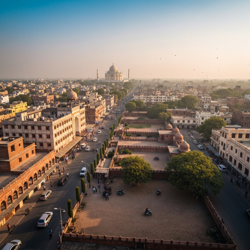 Aerial view of Agra Taj Mahal