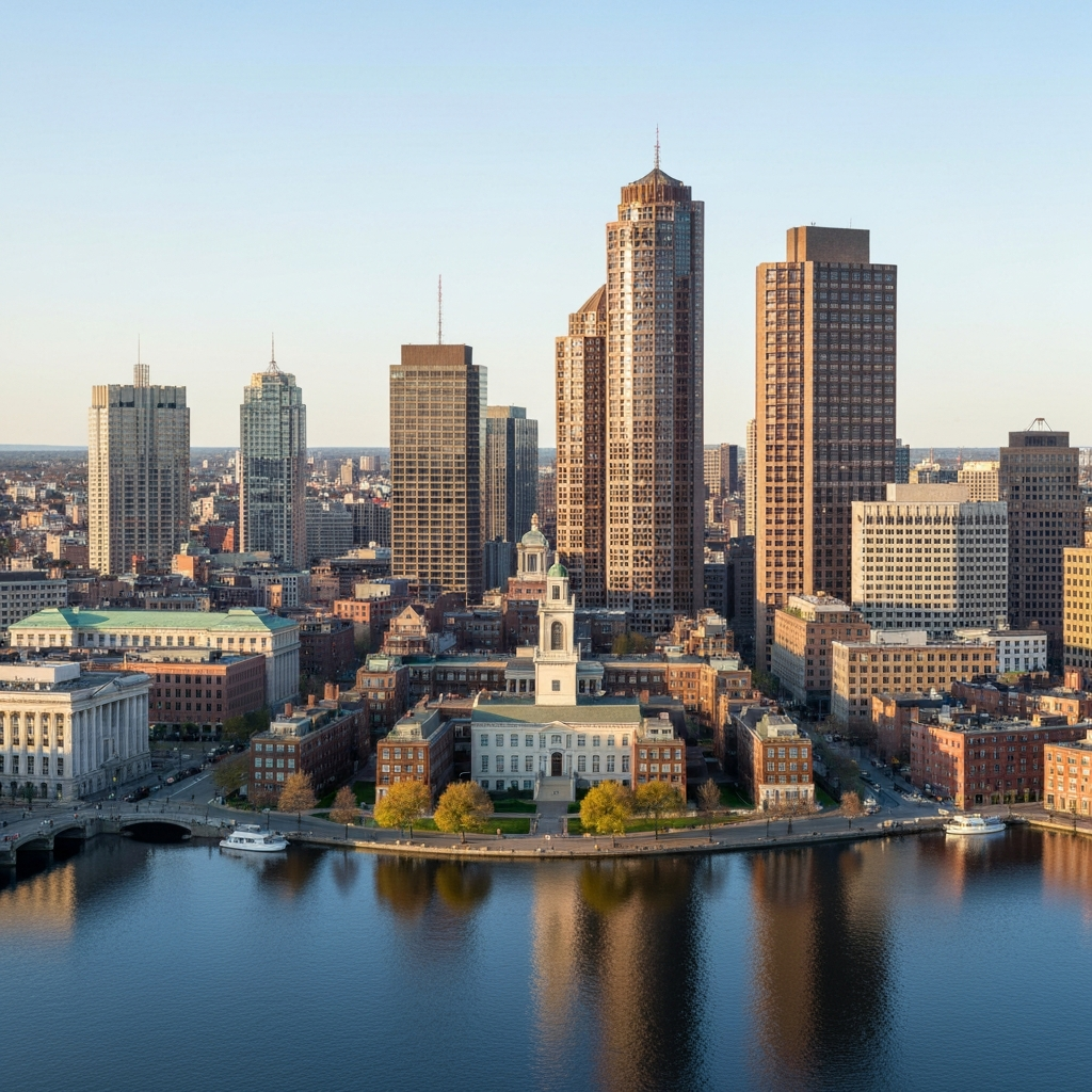 Boston skyline from private jet