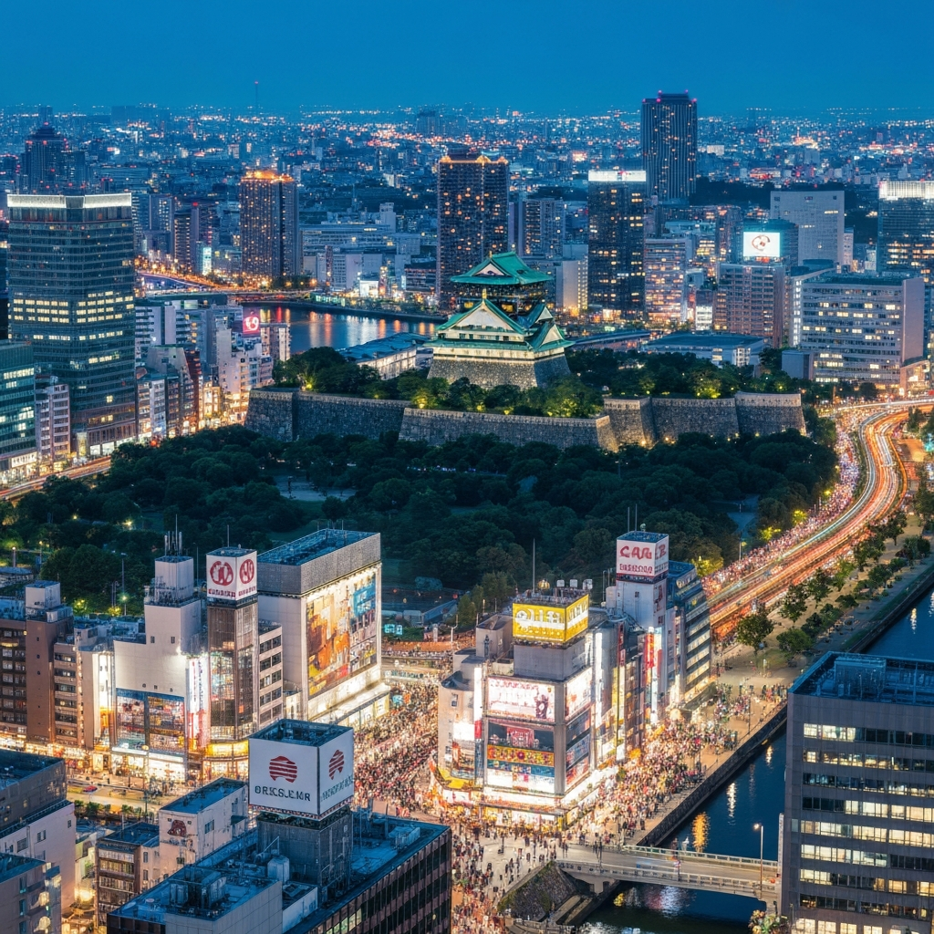 Aerial view of Osaka skyline