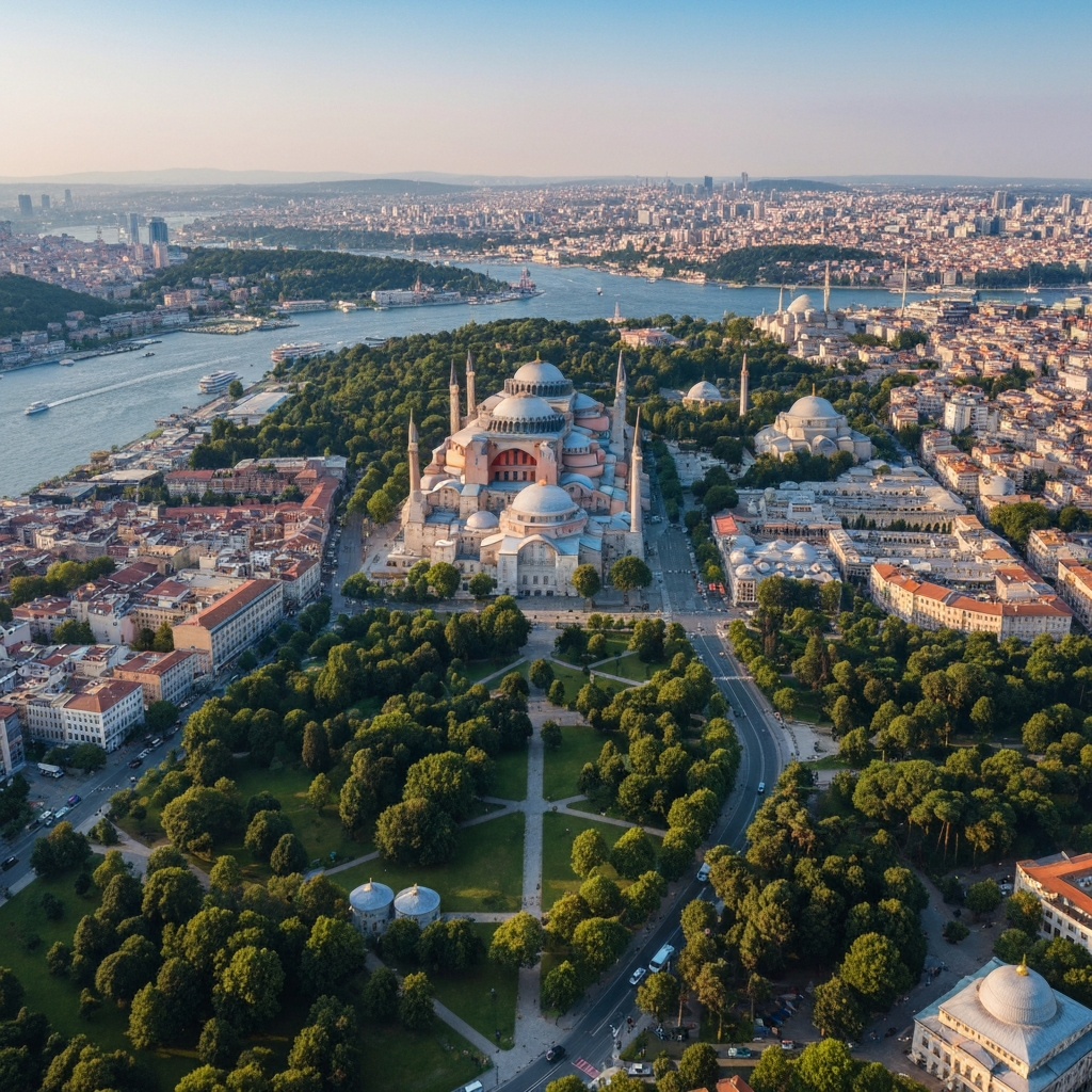 Istanbul skyline from private jet