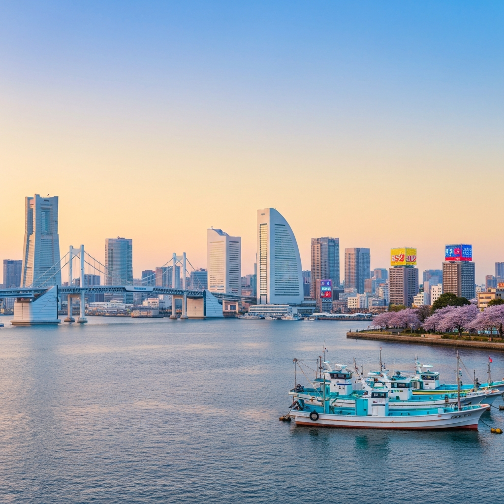 Aerial view Yokohama skyline