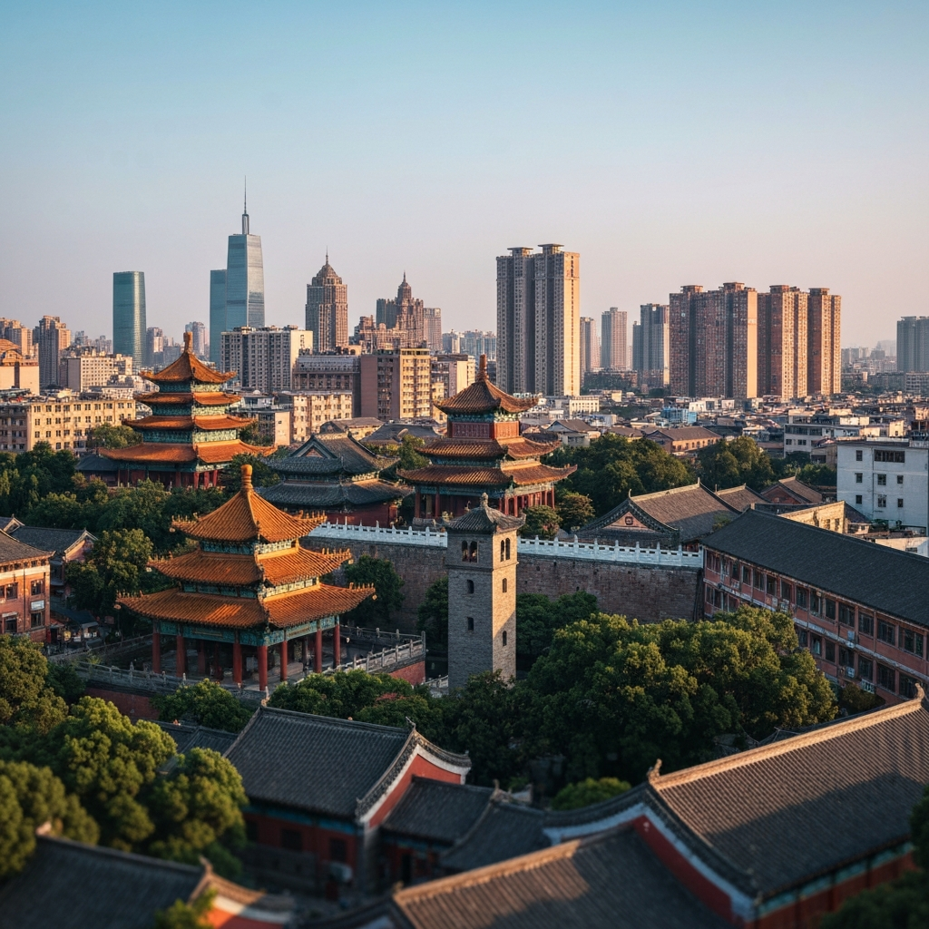 Aerial view over Yuncheng
