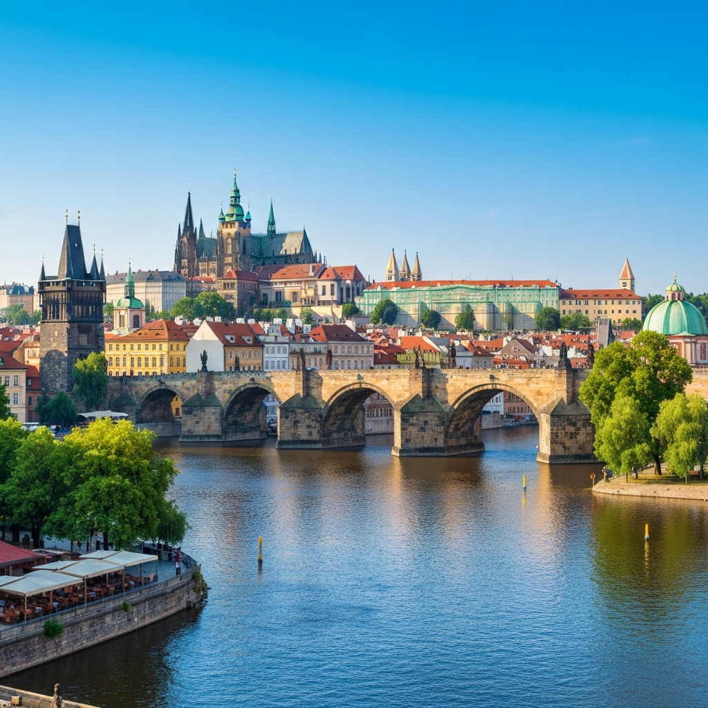 Prague cityscape with Charles Bridge