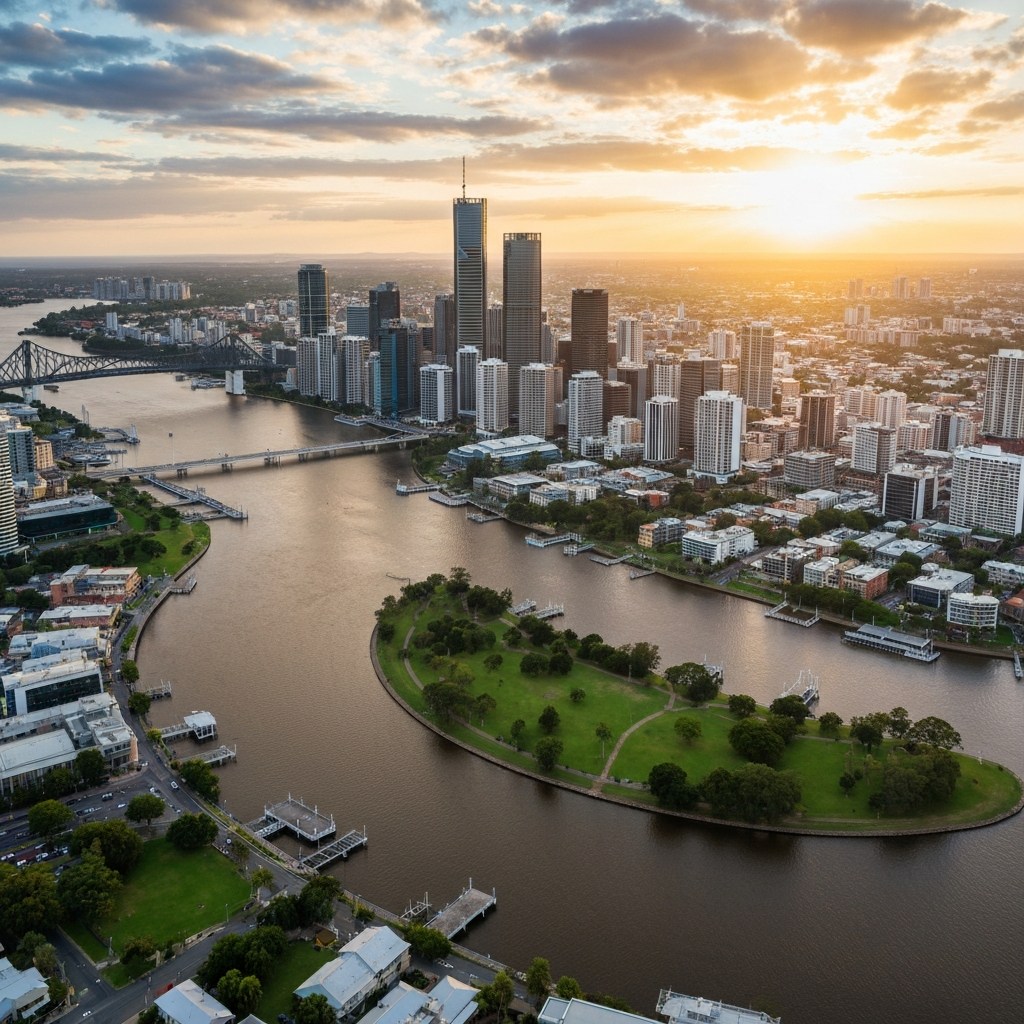 Brisbane skyline and jet