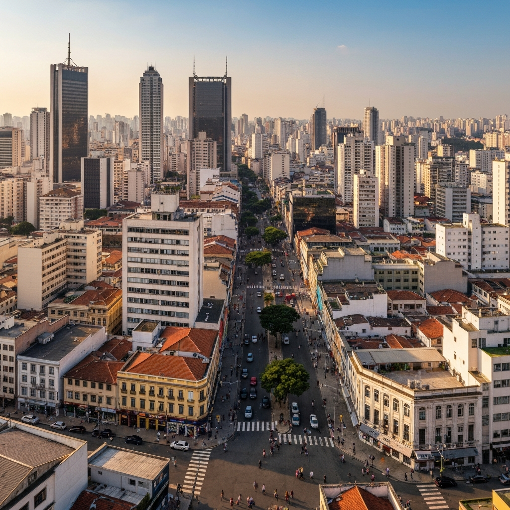 São Paulo skyline arrival by private jet