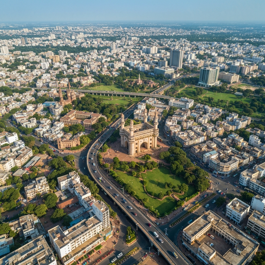 Aerial view of Hyderabad cityscape