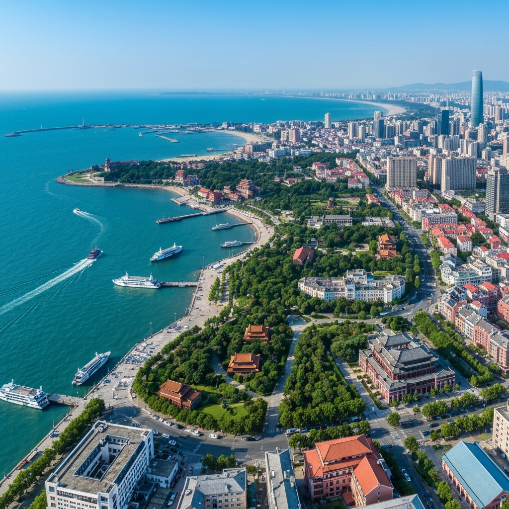 Aerial view of Qingdao coastline