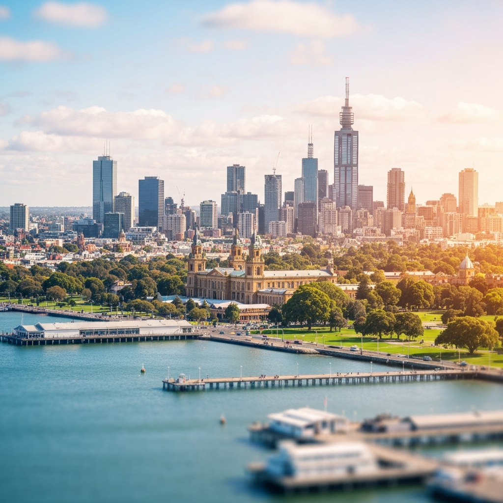 Melbourne and Sydney skyline with private jet
