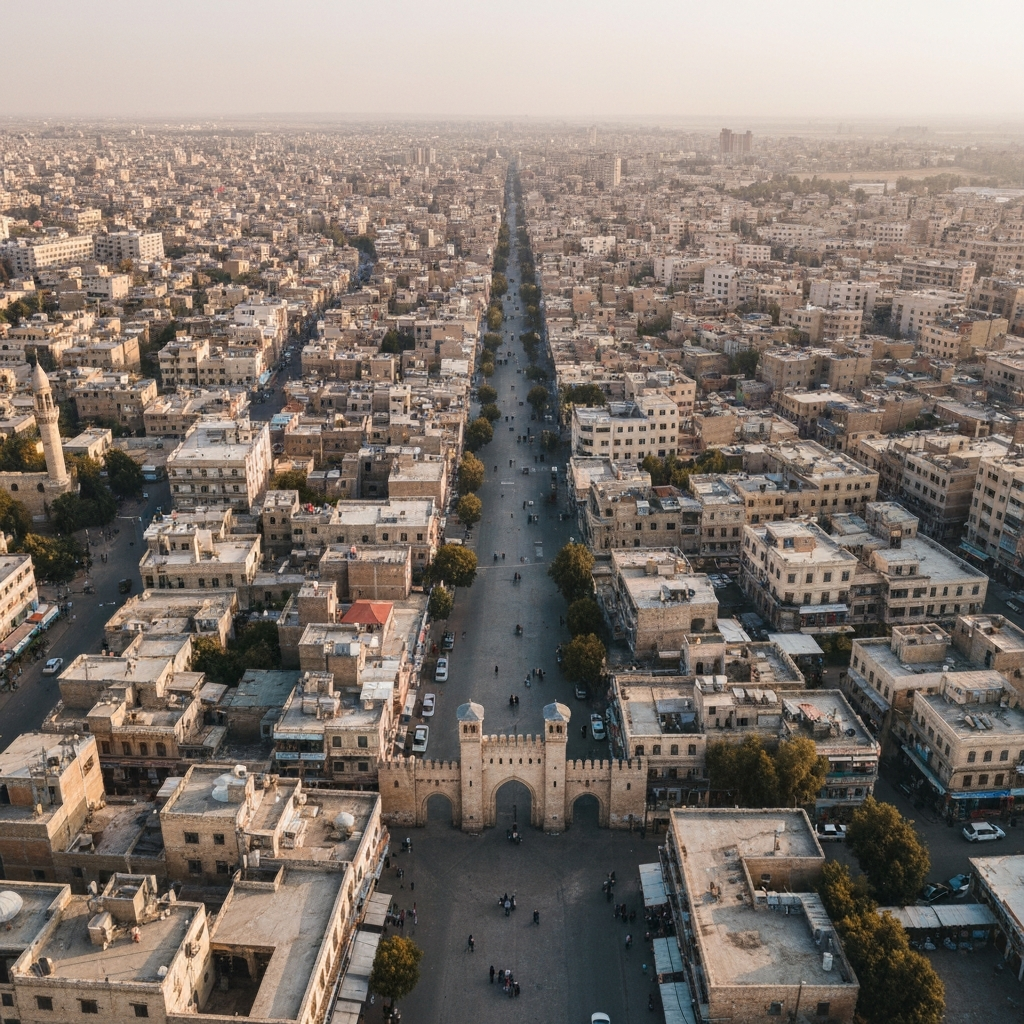 Aleppo cityscape private jet