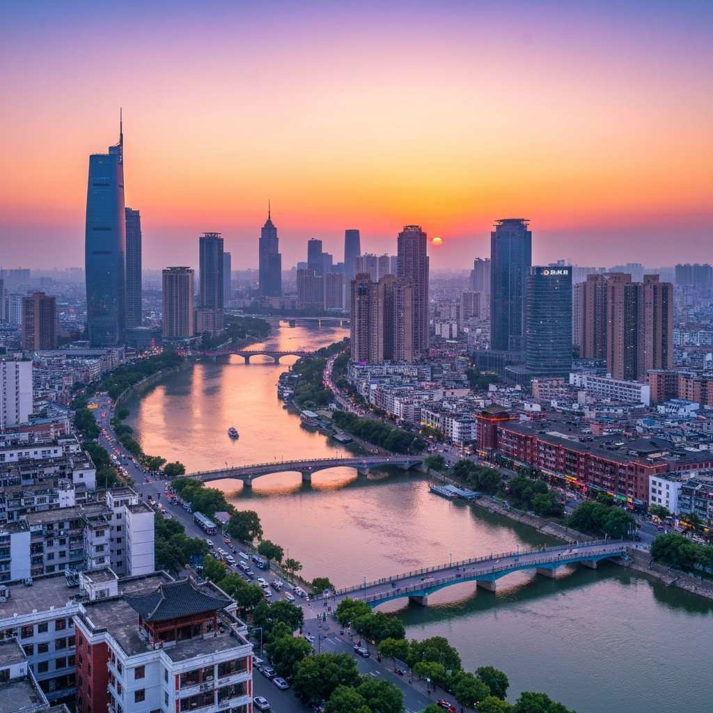 Aerial view over Zhanjiang departure