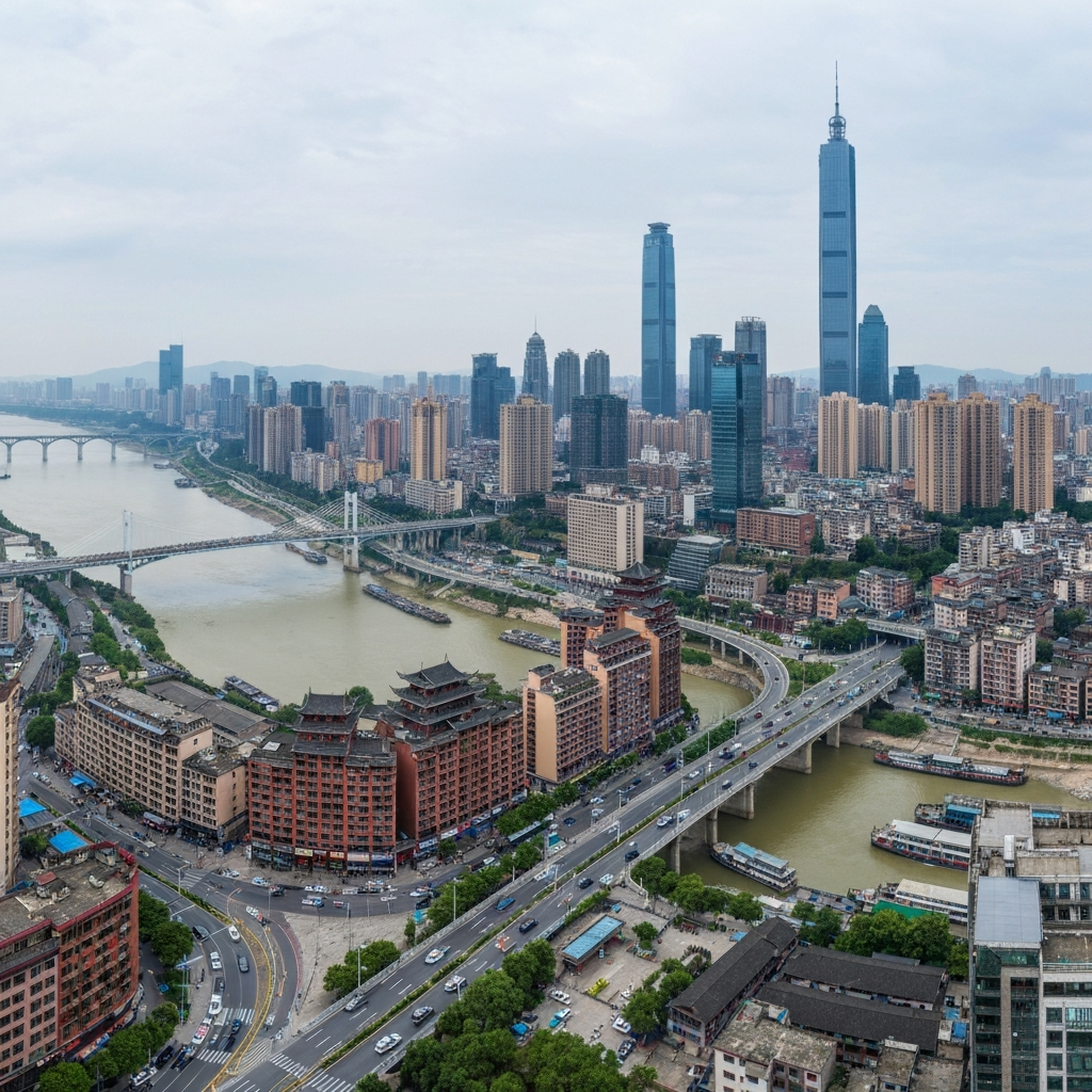 Chongqing City Skyline from Jet