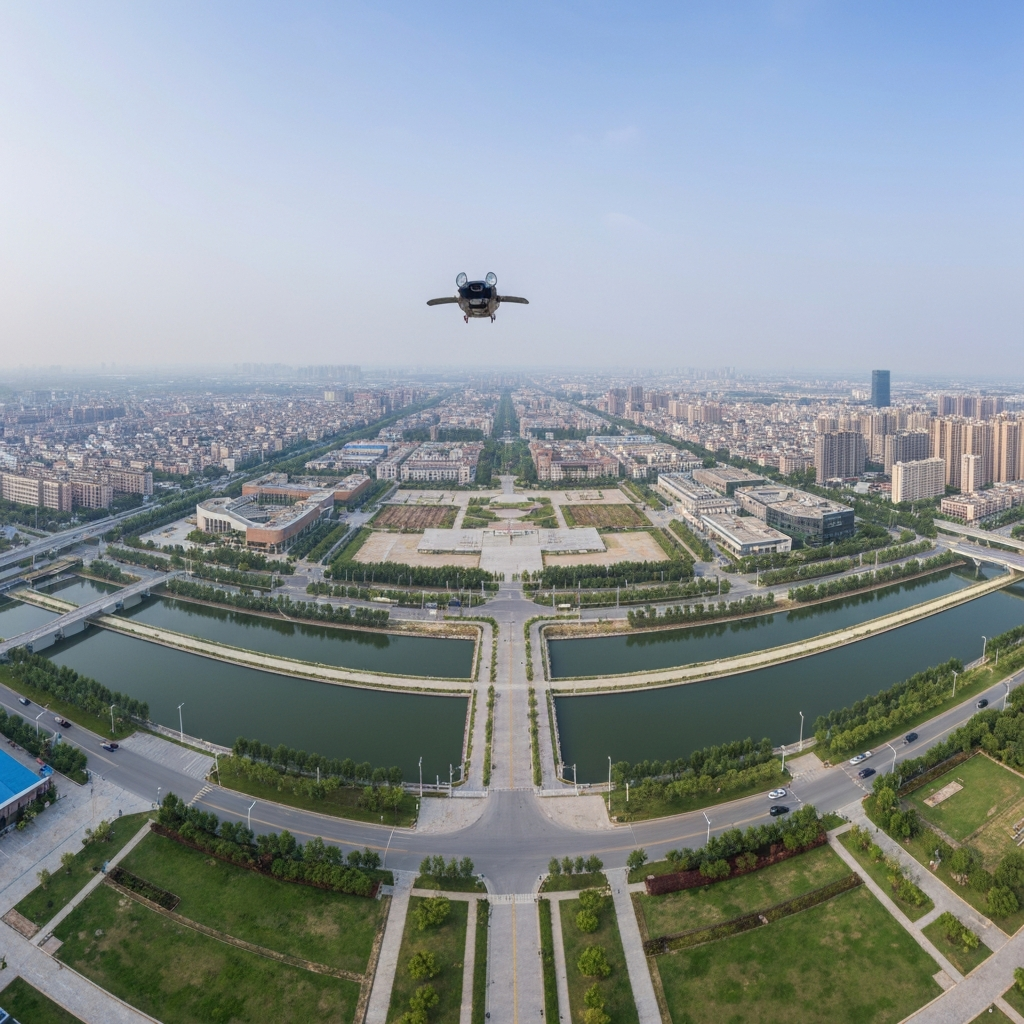 Aerial view approaching Nanchong