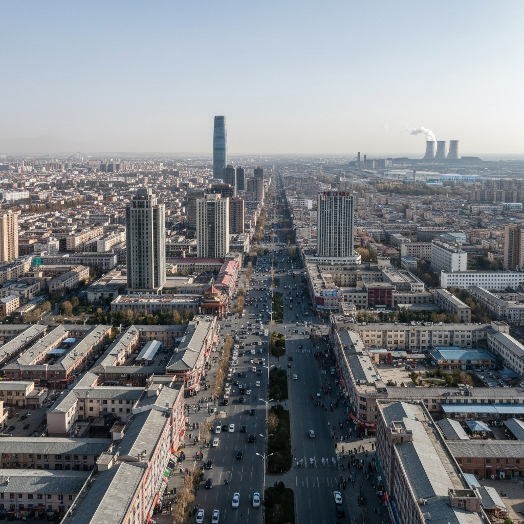 Aerial arrival over Baotou, Inner Mongolia