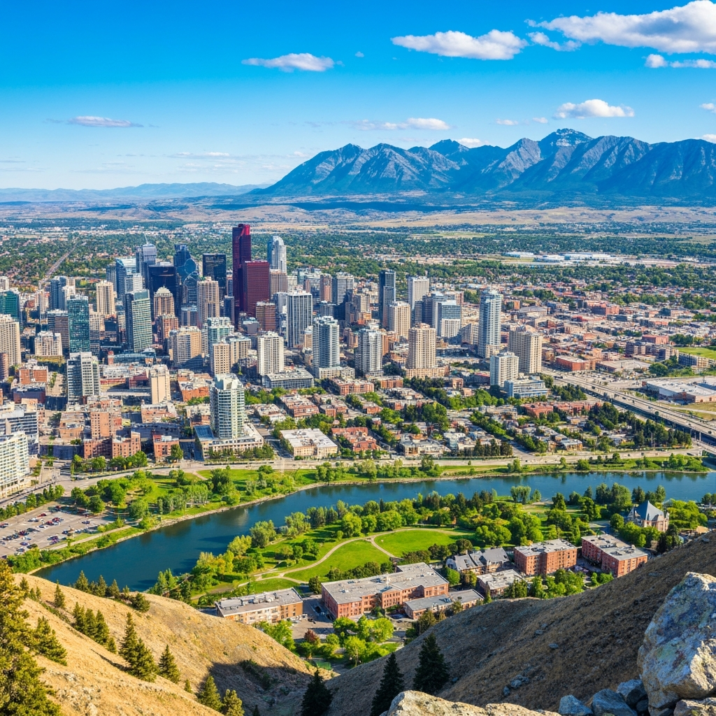 Calgary skyline with Rocky Mountains