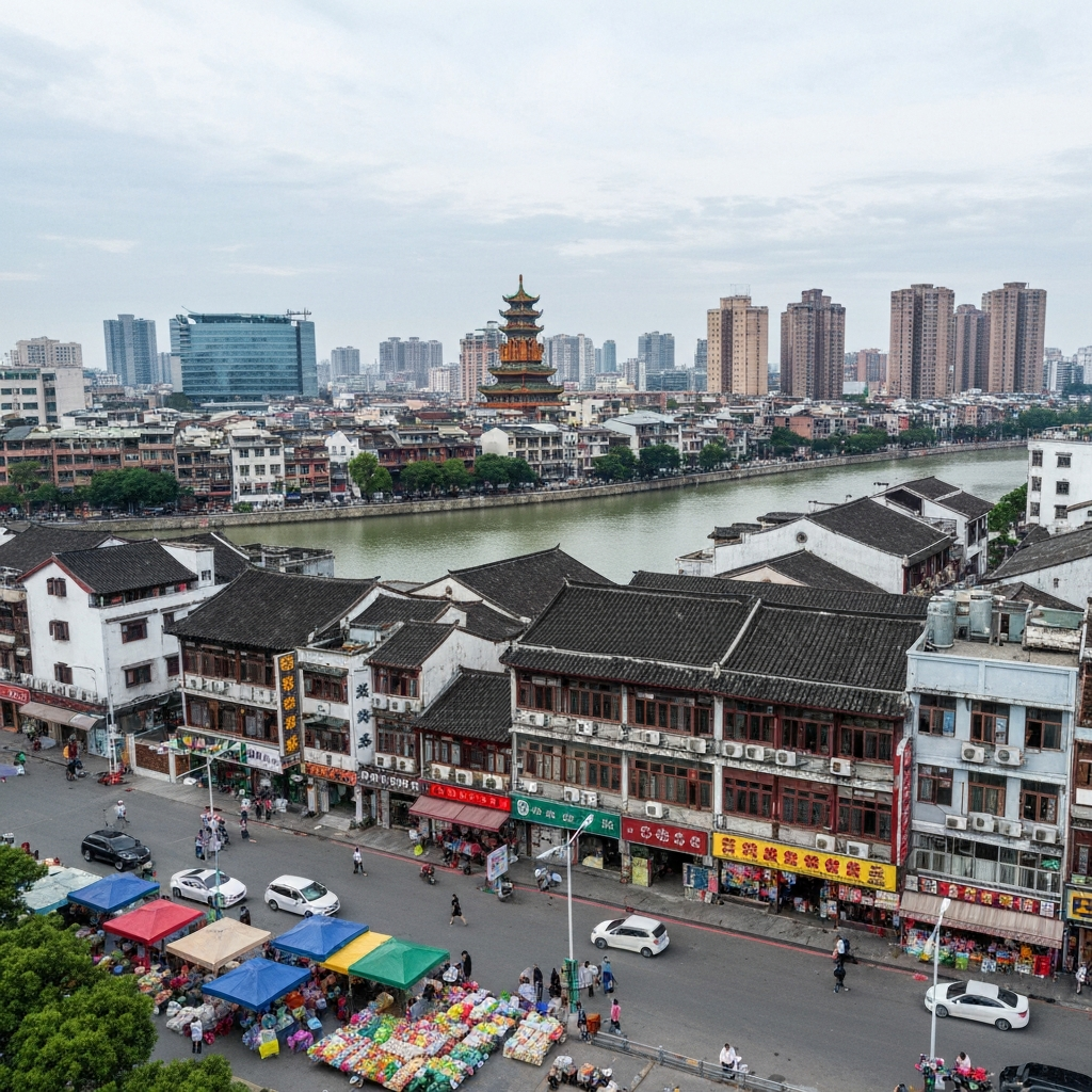Fuzhou riverfront aerial