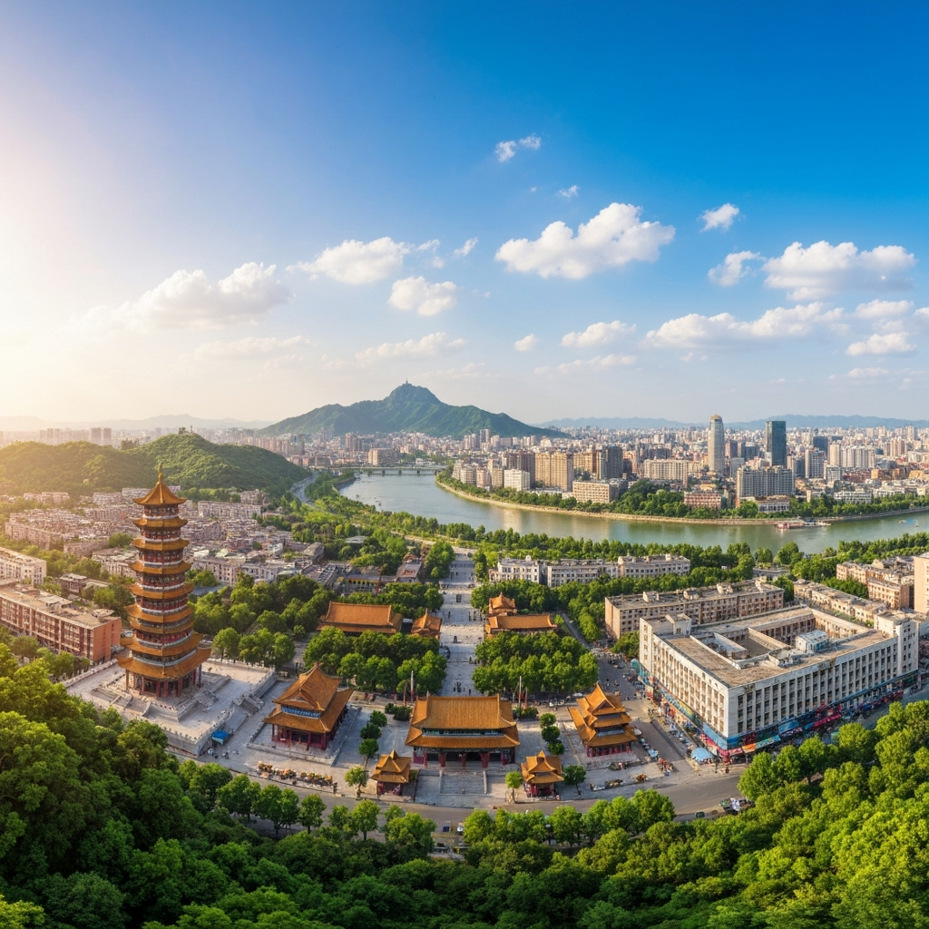 Jinan cityscape viewed from private jet
