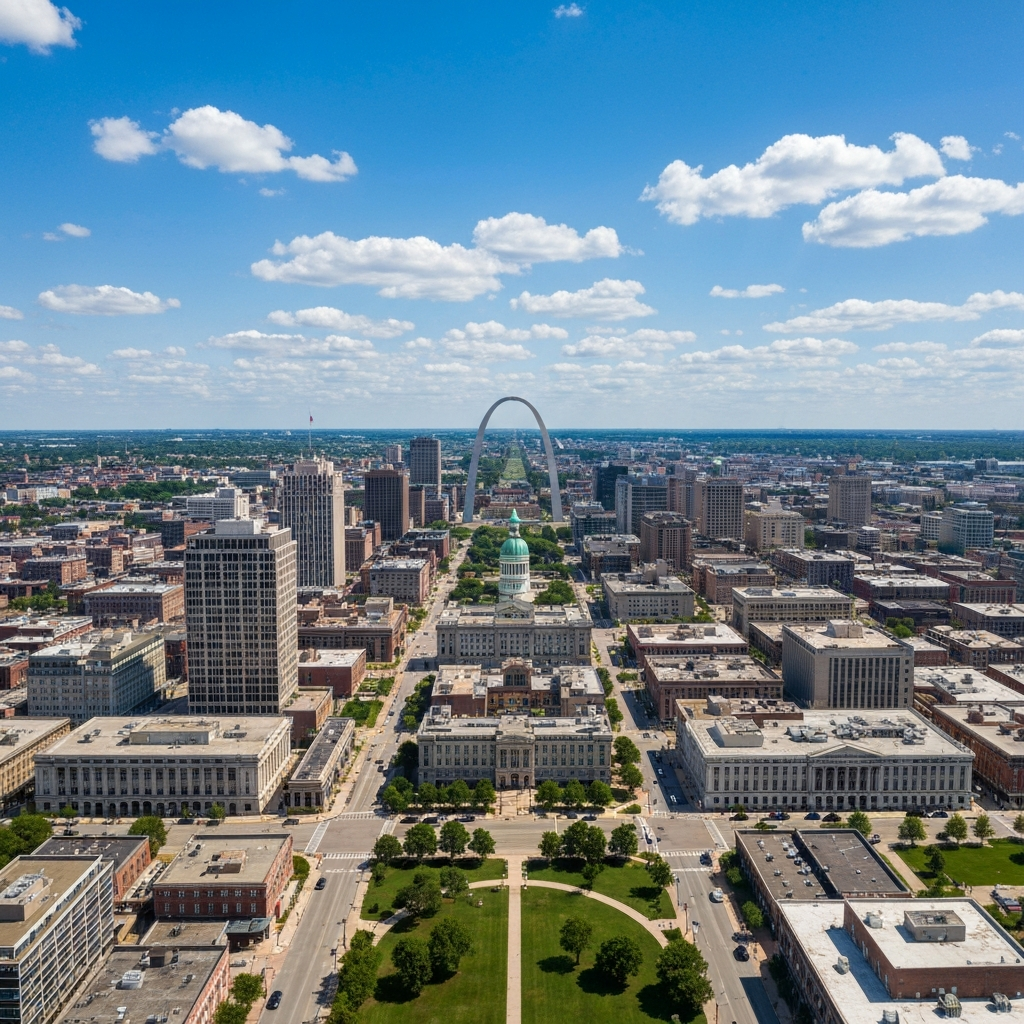 Jet flying past St. Louis Gateway Arch
