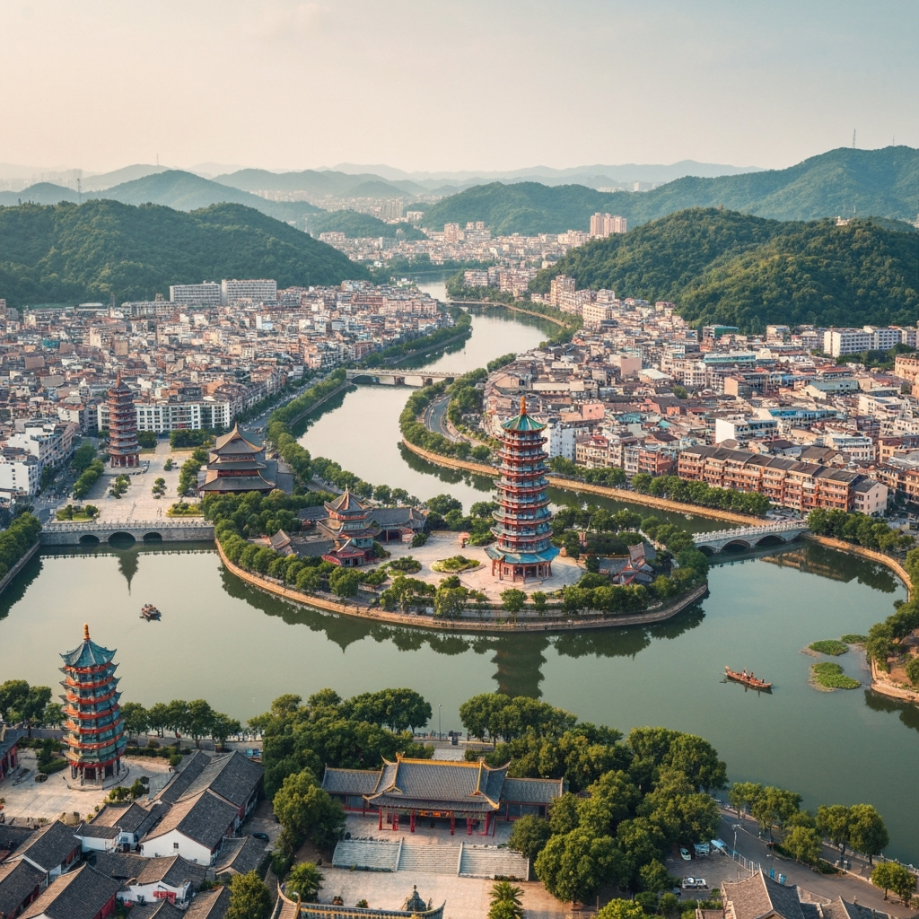 Private jet flying over Jiangxi and Fujian