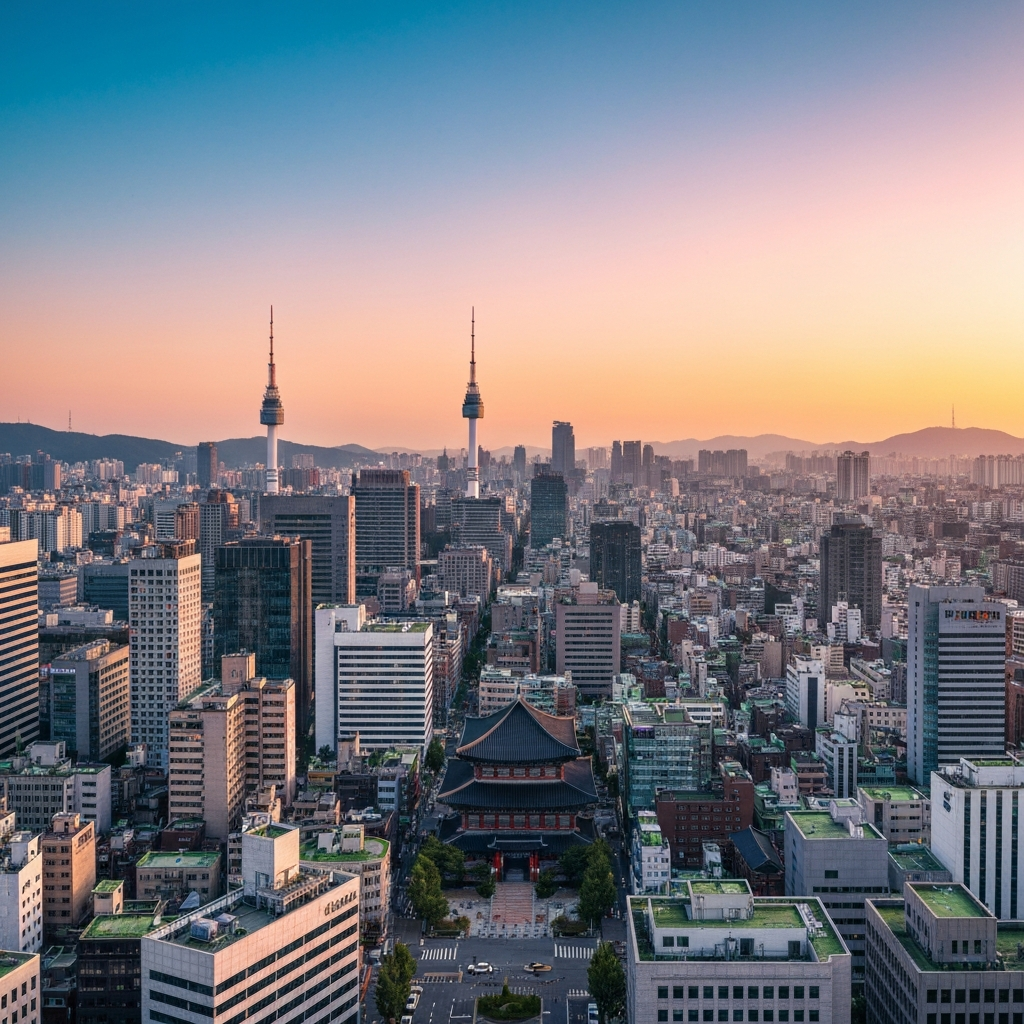 Seoul skyline from private jet