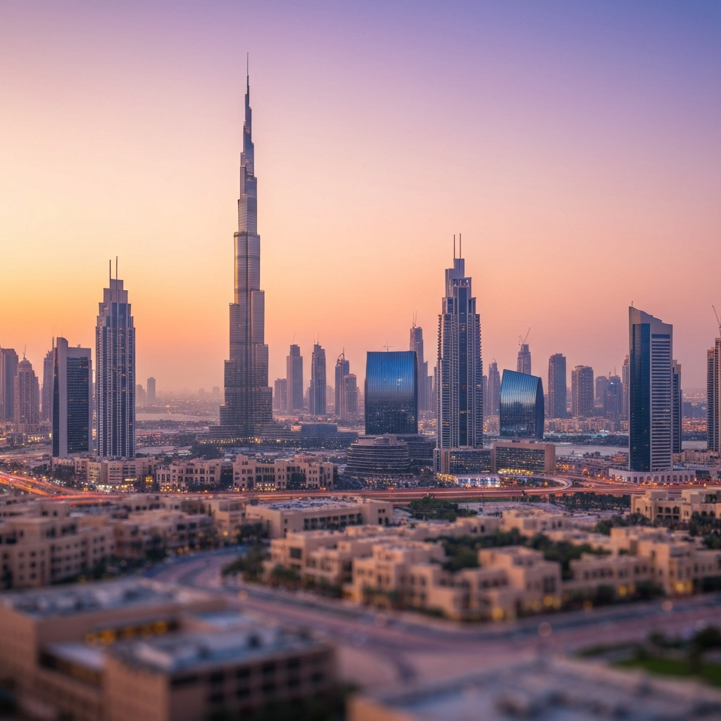 Dubai skyline from private jet
