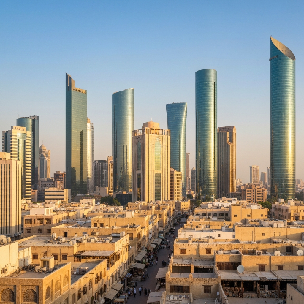 Private Jet Over Kuwait Skyline
