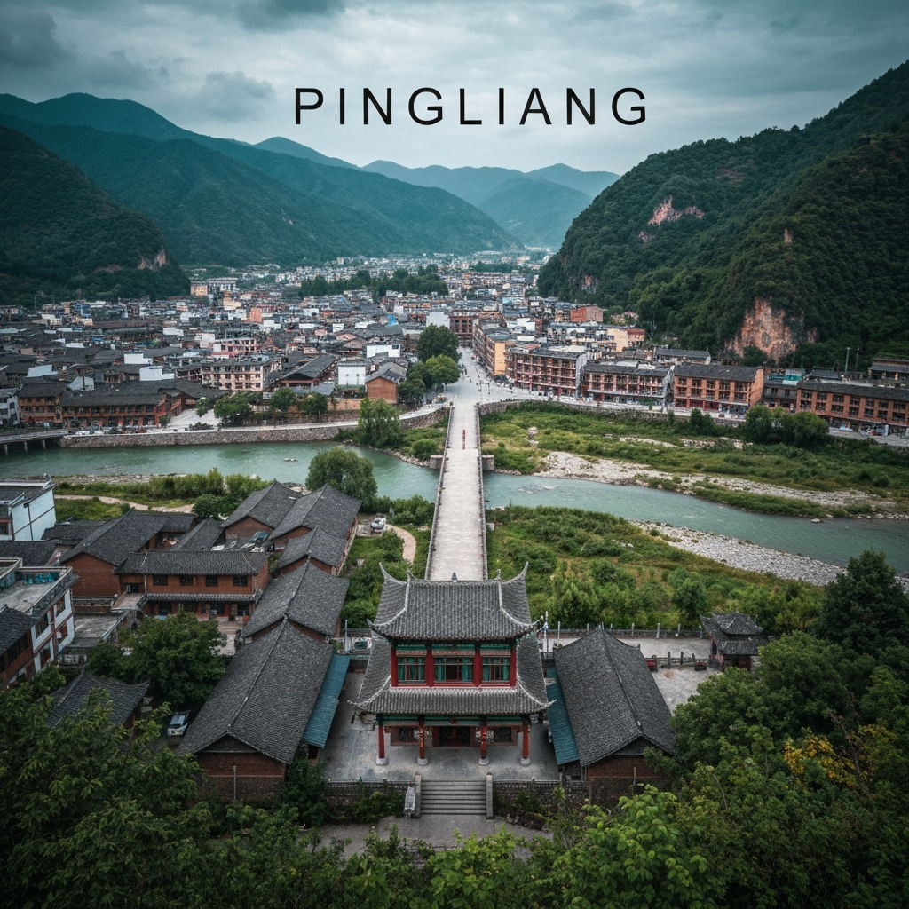Pingliang cityscape with Kongtong Mountain