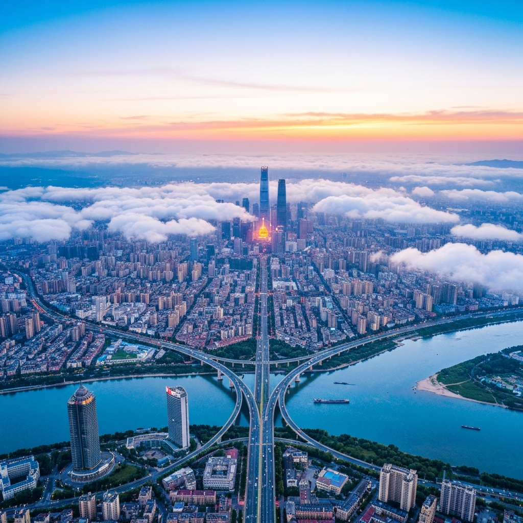 Wuhan skyline and Yellow Crane Tower