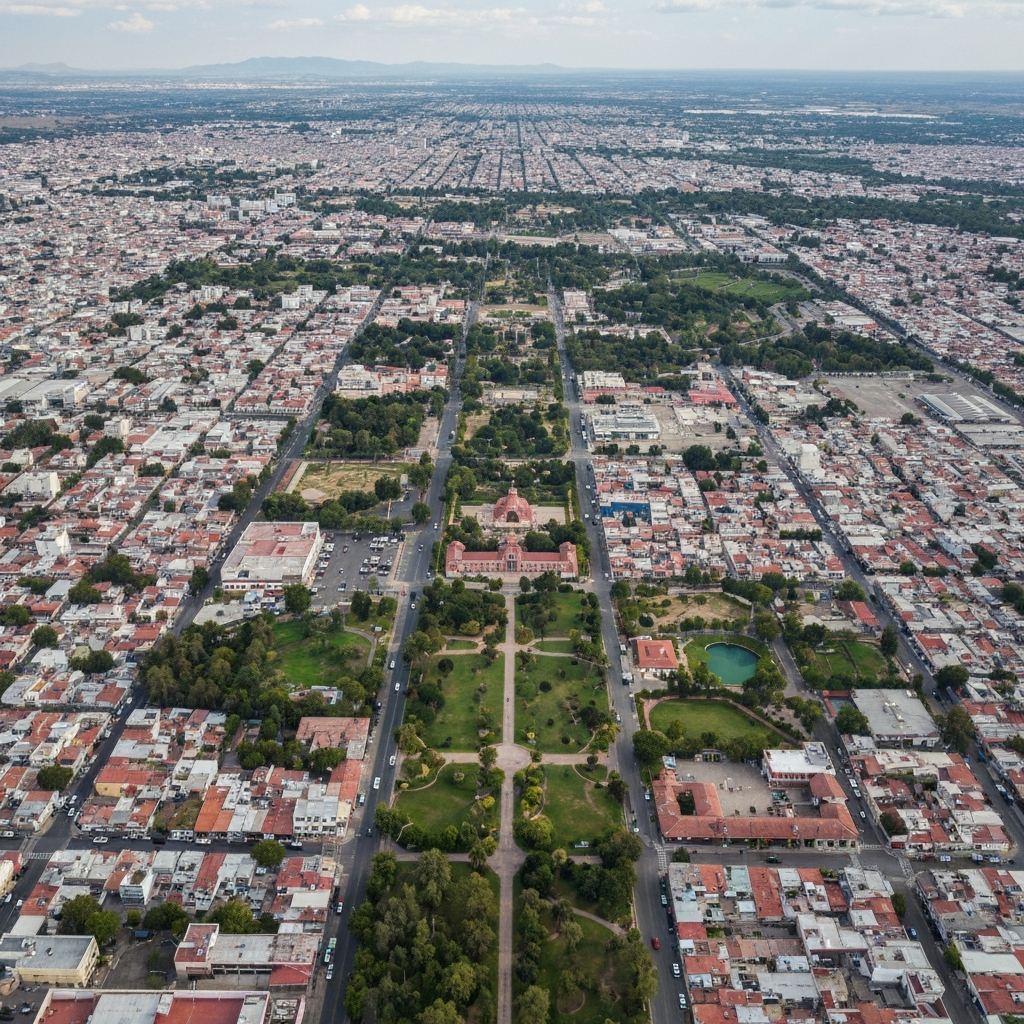 Aerial view over Nezahualcóyotl