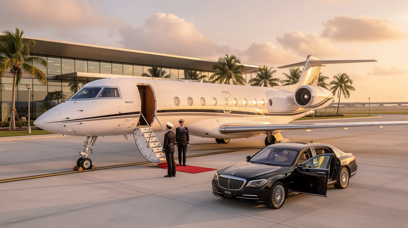 The image showcases two Piaggio P180 Avanti aircraft on a private airstrip, highlighting their sleek design and advanced technology. Featuring rear-mounted engines and a distinctive forward wing, these turboprop jets exemplify luxury and efficiency in private aviation, with a spacious passenger cabin area designed for comfort.
