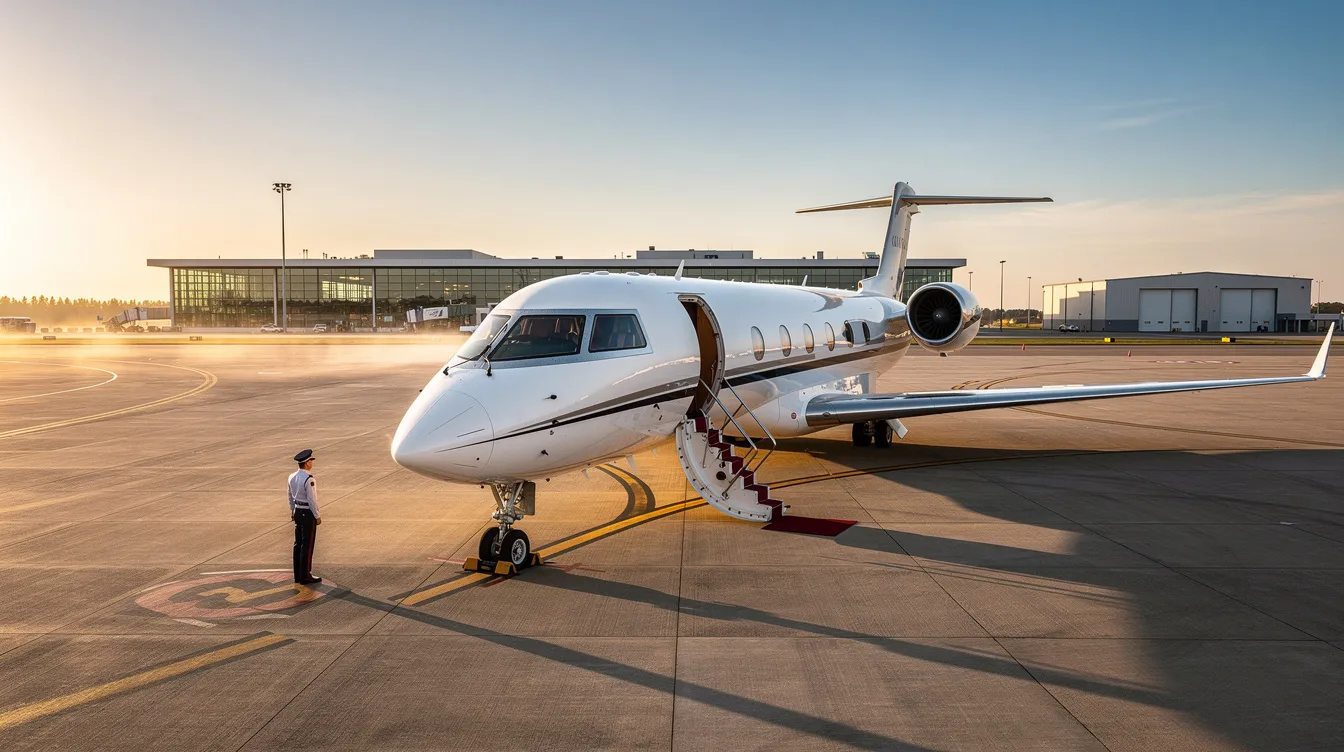 The image showcases a luxurious Gulfstream G550 private jet, highlighting its spacious cabin designed for business travel, which can accommodate up to 19 passengers. Key features include a high-speed cruise capability, advanced Rolls Royce engines, and a maximum range that exemplifies the aircraft's ultra-long range performance.